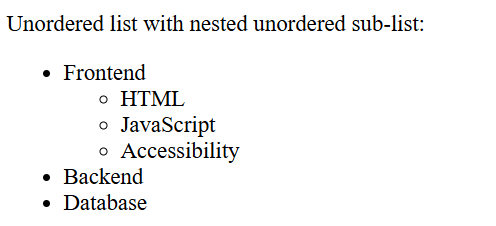 Unordered list with nested unordered sub-list